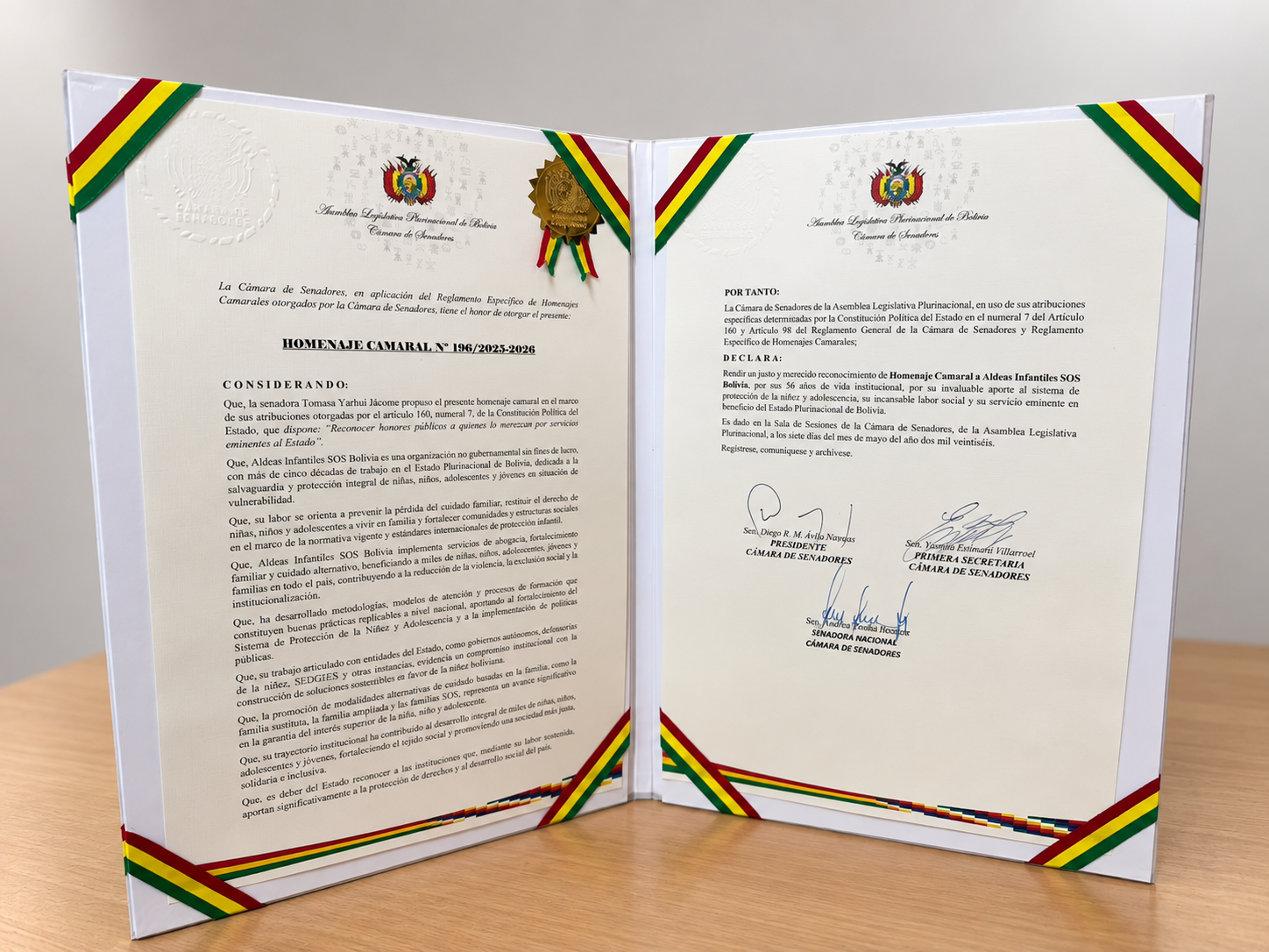 Acto de reconocimiento a Aldeas Infantiles SOS Bolivia en la Cámara de Senadores