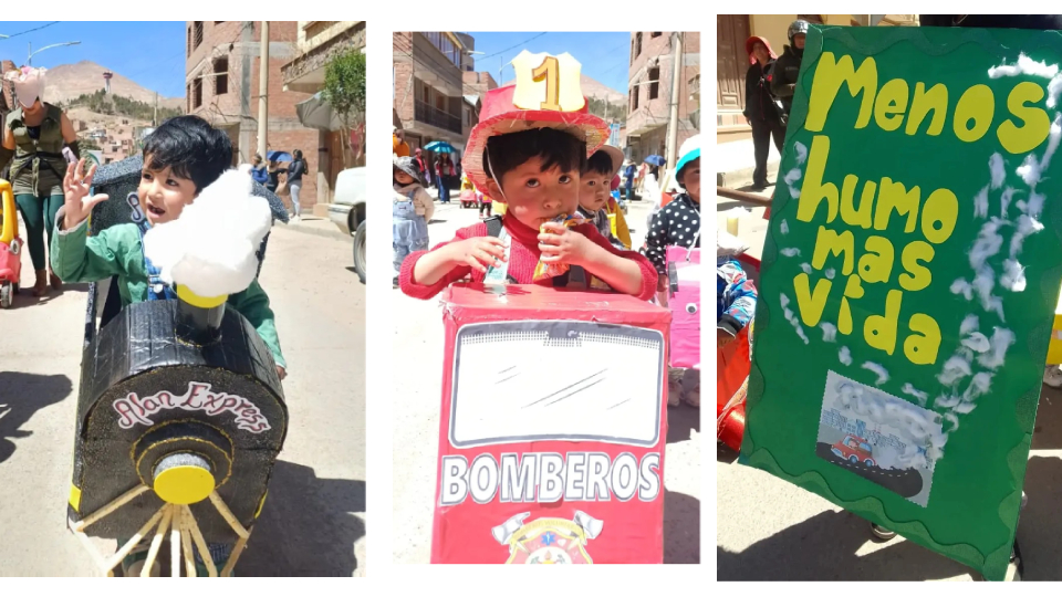 Niños marchando por la primavera